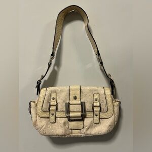 Vintage Guess Cream Shoulder Bag with Buckle Accents